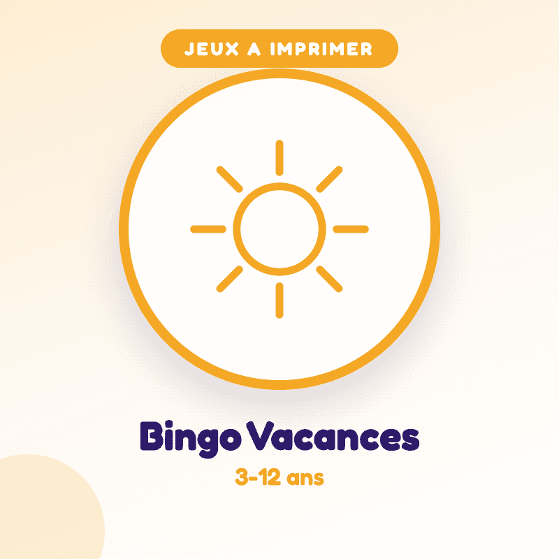 Bingo des Vacances — kit PDF à imprimer pour enfants de 3-12 ans