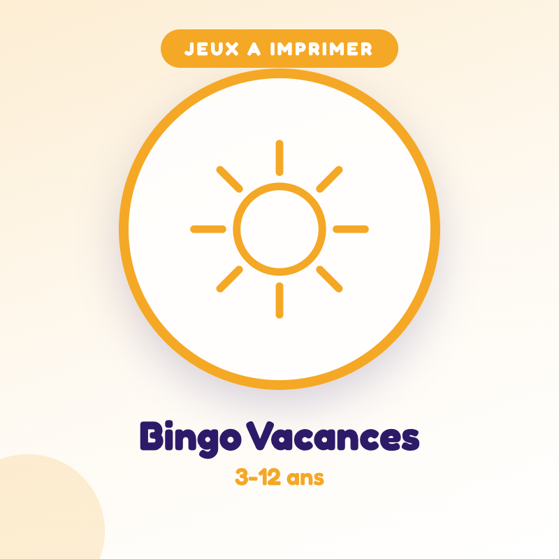 Bingo des Vacances — jeu d'été à imprimer pour enfants de 3-12 ans
